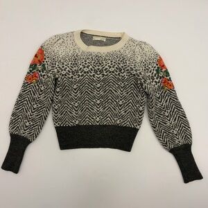 XS Anthropologie Karolina wool and cashmere blend floral embroidered sweater